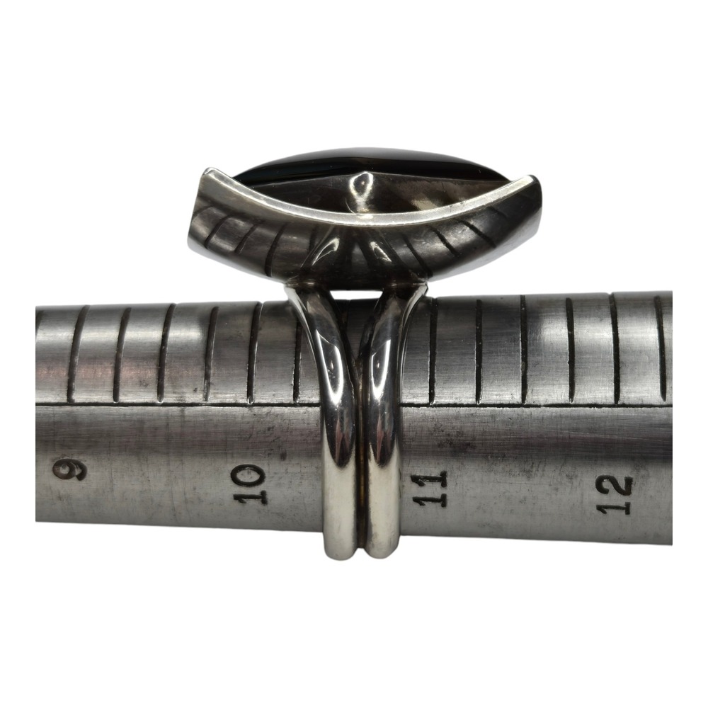 Vintage Sterling Silver 925 Black Onyx Mid Century Modern Cocktail Ring SZ 10.5 - Picture 9 of 11